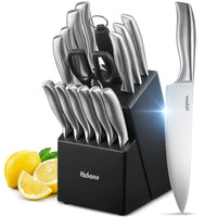 1 x RAW Customer Returns Yabano knife block professional knife set, 16-piece stainless steel chef s knife set with wooden block, knife set, knife, black - RRP €59.99