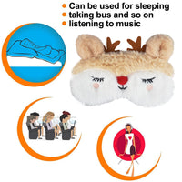 2 x Brand New Ulife Mall 3D Cute Christmas Moose Plush Sleep Masks, Night Mask for Sleeping Travel Blindfold Breathable Eye Cover for Kid Women Girls - Beige - RRP €19.96