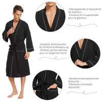 1 x RAW Customer Returns Mnemo Men s Bathrobe Waffle Light Kimono Waffle Dressing Gown Made of Organic Cotton, Black, XXL - RRP €38.99