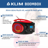 1 x RAW Customer Returns KLIM Boombox Radio with CD Player - NEW 2024 - FM Radio, CD Player, Bluetooth, MP3, USB, AUX - Includes rechargeable batteries - Wired and wireless modes - Compact and robust Red  - RRP €59.97