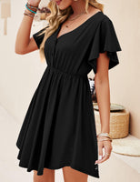 1 x RAW Customer Returns Beluring Women Summer Ruffle Short Sleeve Elegant V-Neck Peplum Dress A Black L - RRP €39.99