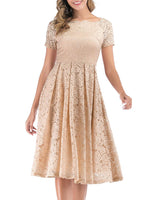 1 x RAW Customer Returns DRESSTELLS Women s Elegant For Wedding A Line Lace Dress, Cocktail Dresses Festive, Knee Length Evening Dresses, Off Shoulder Evening Dresses, Short Sleeve Swing Pleated Skirt, Champagne S - RRP €40.33