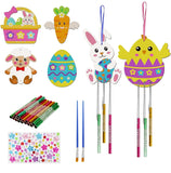 12 x Brand New Pack of 6 Easter wind chimes craft set, Easter decorations, Easter eggs, wooden Easter pendants, Easter crafts for children, DIY Easter bunny Easter decorations with painting pen, bells, rhinestone stickers - RRP €108.72