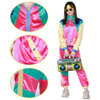 1 x RAW Customer Returns Partymall 80s outfit men women, retro tracksuit jogging suit tracksuit jacket trousers men women party accessories for Halloween, carnival, cosplay pink, L  - RRP €26.21