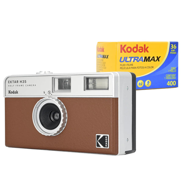 1 x RAW Customer Returns KODAK EKTAR H35 Half-Frame Film Camera Kit with Kodak Ultramax 400 36exp Roll Film Brown  - RRP €70.96