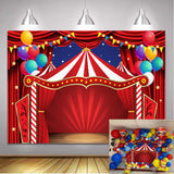 1 x RAW Customer Returns 7x5ft Red Circus Carnival Backdrop Curtain Stars Background Kids Birthday Party Cake Table Decoration Newborn Shower Carnival Banner 2.1x1.5m - RRP €21.6