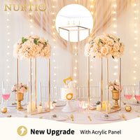 1 x RAW Customer Returns Nuptio Gold Vase for Wedding Centerpieces with Acrylic Plate - 2 Pack 60cm Tall Metal Flower Vases Flower Stands for Party Table Weddings Centerpieces Decoration Geometric Pillar Stands - RRP €49.91