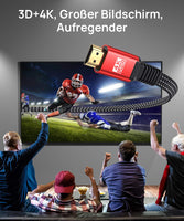 1 x RAW Customer Returns JSAUX 4K HDMI Cable 7.5Meter 4K 60Hz, HDMI 2.0, 18Gbps 4K Flat HDMI 2.0 Cable Highspeed 5M HDMI Nylon Braided Cable Support 4K 3D HDR UHD 2160p 1080p Ethernet ARC PS3 4 TV PC Red - RRP €21.17