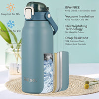 1 x RAW Customer Returns Autsel Stainless Steel Drinking Bottle with Straw 1.7L Thermos Bottle Large Metal Drinking Bottle Outdoor Bottle BPA Free Thermos Flask for Camping Fitness Blue - RRP €14.51