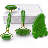 1 x RAW Customer Returns 4-in-1 Jade Roller and Gua Sha Set - Jade Facial Roller with Eye Massager Jade Gua Sha Grooved Roller Massager - Facial Roller made from 100 real jade - Warm facial massage or ice roller - RRP €20.14