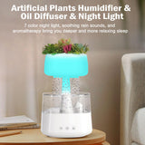 1 x RAW Customer Returns New Humidifier with Water Droplets 450ML, Unique Cloud Rain Aromatherapy Diffuser for Essential Oils with Lifelike Succulents, 7 Colors Humidifier for Home Office in Bedroom - RRP €44.36