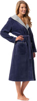 1 x RAW Customer Returns Morgenstern dressing gown ladies cotton in blue terry cloth coat calf-length house bathrobe with hood cotton size S Leonie - RRP €60.46