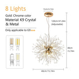 1 x RAW Customer Returns DELIPOP Modern Chandelier Crystal, Gold Fireworks Sputnik Pendant Light, 8 Light G9 Hanging Lamp, Lighting Dining Table Lamp Hanging for Bedroom Kitchen Living Room Dining Room - RRP €64.44