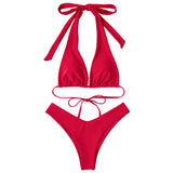 1 x RAW Customer Returns DOULAFASS Women s Bikini Set Sexy Bikini Brazilian Style Low Waist String Triangle 2-piece Bikini Red L - RRP €34.98