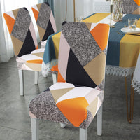 1 x RAW Customer Returns Jaotto Chair Covers Set of 4 Universal Stretch Chair Covers Set of 4 Modern Chair Covers Swing Chairs Elastic Durable Chair Covers for Dining Room Banquet Decoration Orange Geometry, 4 Pieces  - RRP €24.99