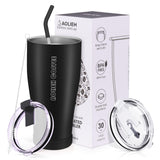 1 x RAW Customer Returns Aolieh 30OZ thermal mug with straw, coffee mug to go with 2 lids, insulated mug made of double-walled stainless steel vacuum, coffee cup for hot and cold drinks, black 850 ml - RRP €15.99