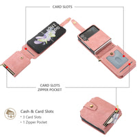 2 x RAW Customer Returns UEEBAI Mobile Phone Chain Case for Samsung Galaxy Z Flip 3 5G, 3 Card Slots Retro Leather Wallet Flip Case with Shoulder Strap Hand Strap Stand Function Wallet Zipper Mobile Phone Case - Pink - RRP €36.82