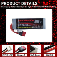 1 x RAW Customer Returns ROARINGTOP 2S Lipo Battery, 7.4v 2700mah RC Lipo Batteries 25C with Deans T Plug Compatible with WLtoys 104009 104002 104072 124017 124018 1 10 1 12 RC Car Truck Truggy with 2 USB Charger 2 Pack  - RRP €32.99