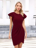 1 x RAW Customer Returns Missufe Party Dress Tight Elegant Figure-hugging Cocktail Dress Women s Mini Dress Bodycon Wedding Ruffle Dress Wine Red, S  - RRP €41.99