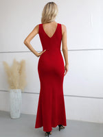 1 x RAW Customer Returns Laughido Cocktail Dress Maxi Dress Festive Party Dress Summer Dress Women Wrap Dress Elegant Bodycon Long Wedding Evening Dresses red, large  - RRP €48.99