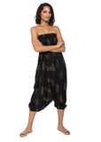 1 x RAW Customer Returns likemary Harem Jumpsuit women elegant loose, harem pants top, summer outfit backless short sleeve, casual sexy summer top Aladdin pants, beach pants harem pants - black gold S-XL - RRP €32.0