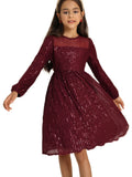 1 x RAW Customer Returns Girls Dresses Princess Festive 140 Children s Dress 146 Sequins Party Christmas Wedding Birthday Ball Gown Flower Girl Long Sleeve Elegant A-line Crew Neck Red 10-11 Years - RRP €40.33