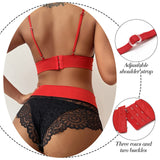 1 x RAW Customer Returns Hot Lace Lingerie Set for Women Sexy Babydoll, Sling Bra Bow High Waist Briefs 2 Pieces, V-Neck Underwear, Underwear Set Sleepwear Bralette Transparent Panties Red, M  - RRP €24.0