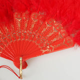 1 x RAW Customer Returns Vintage Style Folding Dance Fan with Lace Tassels Cheongsam Double Side Feather Party Cosplay Costume, Red - RRP €22.8