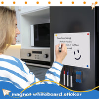 7 x Brand New Sinmoe Pack of 2 magnetic whiteboard films, magnetic films for refrigerator, wipeable magnetic boards including 12 magnetic markers, 2 magnetic whiteboard erasers and 4 magnets for children s kitchen planners - RRP €89.95