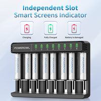 1 x RAW Customer Returns POWEROWL AAA charger with AAA battery 8 pieces, AAA battery charger for NI-MH NI-CD AA AAA C D battery, Type C, Micro USB quick charge - RRP €23.99