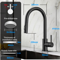 1 x RAW Customer Returns WAVEWO kitchen faucet black, kitchen faucet with pull-out shower with 2 jet types, sink faucet high pressure faucet kitchen 360 swivel, single lever mixer tap kitchen stainless steel, matt black - RRP €60.49