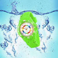 1 x RAW Customer Returns Alienwork Kids Learning Watch Children s Watch Boys Girls Green Silicone Strap Multi-Colored Children s Watch Waterproof 5 ATM Time Learning - RRP €23.98