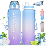 1 x RAW Customer Returns minghaoyuan drinking bottle 1L, water bottle with time markings and straw, leak-proof BPA-free, sports drinking bottle for school, bike, outdoor, travel, yoga, fitness - RRP €9.06