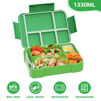 1 x RAW Customer Returns SWOMTEE lunch box for children with compartments, 1330 ml lunch box for children with dinosaur pattern, bento box lunch box for children, 100 BPA free, leak-proof lunch box green  - RRP €14.99