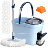 1 x RAW Customer Returns Masthome mop set with bucket, floor mop set with 145cm stainless steel telescopic handle and 5 mop heads, mop and cleaning bucket 6L with foot pedal for floor cleaning - send 5 cleaning cloths - RRP €45.59