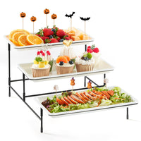 1 x RAW Customer Returns Lifewit 3-Tier Serving Tray for Party Supplies, 30x17cm Serving Platter for Food Display, White Reusable Trays with Golden Fruit Bowl for Vegetables, Fruits, Cookies, Desserts - RRP €25.33