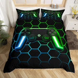 1 x RAW Customer Returns Gaming Duvet Cover for Boys Game Controller Duvet Cover Kids Glitter Gamepad Bedding Set for Glittery Geometric Honeycomb Pattern Gamer Duvet Cover, 1 Pillowcase, 135 x 200 cm - RRP €32.26