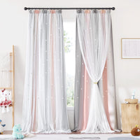 1 x RAW Customer Returns NICETOWN Children s room curtains girls curtains with ruffle tape set of 2 H 240 x W 132 cm children s curtains stars double-layered blackout curtains with voile, pink grey - RRP €57.95