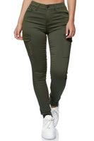 1 x RAW Customer Returns Elara Women s Cargo Pants Slim Fit Denim Chunkyrayan Olive Green YH2527 Olive-34 XS  - RRP €27.18