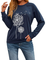 1 x RAW Customer Returns Dresswel Women s Dandelion Print Long Sleeve Sweatshirt Autumn Winter Khaki S 1-Navy S - RRP €25.99