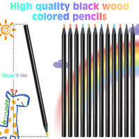 1 x RAW Customer Returns 12 Rainbow Colored Pencils for Kids, 7 in 1 Loose Black Wooden Rainbow Pencils, Multicolored Pencils, Assorted Colors Art Supplies for Adults Coloring Sketching School - RRP €18.0