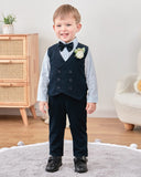 1 x RAW Customer Returns ZOEREA Baby Boys Clothing Set Suit Gentleman Festive Baptism Wedding Long Sleeve Dress Shirt Bowtie Vest Boutonniere Suspenders Blue, 18-24 Months - RRP €41.99