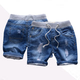 3 x Brand New Happy Cherry Baby Holes Denim Shorts Kids Summer Elastic Waist Short Pants Drawstring Jeans Shorts - RRP €60.48