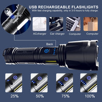 6 x Brand New MMXIANG LED Flashlight USB Rechargeable, 300000 Lumen Flashlight Extremely Bright, 7 Modes with COB Work Light, Zoomable, IP67 Waterproof Flash Light with Cases for Emergency Camping - RRP €189.6