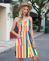 1 x RAW Customer Returns AUSELILY Summer Dresses for Women Sleeveless V Neck Sundress Loose Casual Spaghetti Strap Dress with Pockets Rainbow Stripe 2XL - RRP €27.23