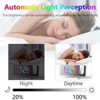 1 x RAW Customer Returns Exmate Projection Alarm Clock, Digital Alarm Clock with Projection, USB Charging Port, 7.5 Dynamic RGB Mirror Screen, Snooze Dual Alarm, Adjustable Brightness White with Adapter  - RRP €28.12