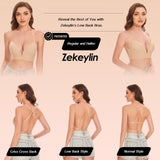 1 x RAW Customer Returns Zekeylin Bra Backless Bra for Deep Back Neckline Seamless Underwire Bra for Backless Dress Invisible Deep Cut Bras, Convertible Bras with Deep Back for Women Nude, L  - RRP €33.26