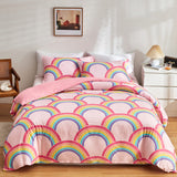 1 x RAW Customer Returns GETIYA Rainbow bed linen 135 x 200 microfibre bed linen girls women bed linen rainbow glowing in the dark single bed duvet cover pink bed linen with pillowcase 80 x 80 cm - RRP €26.2