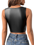 1 x RAW Customer Returns GORGLITTER Leather Tank Top Women Y2k Crop Top With Square Neckline Pu Leather Top Crop Top Sexy Leather Clubwear Black XS - RRP €21.17