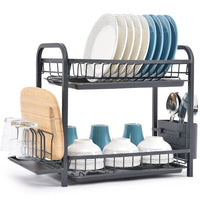 1 x RAW Customer Returns KINGRACK Dish Drainer, 2-Tier Dish Drainer with Drip Trays, Cutlery Holder, Cup Holder, Cutting Board Holder Draining Board, Large Dish Drainer Basket for Kitchen Worktop - RRP €35.94